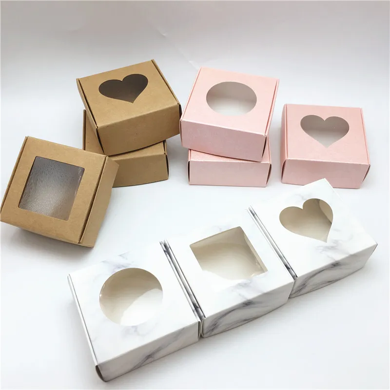 

50pcs Kraft Gifts Boxes With Clear PVC Window For Packing Gifts/Jewelry/Candy/Handmade Soap/Crifts Paper Packaging Displays Box