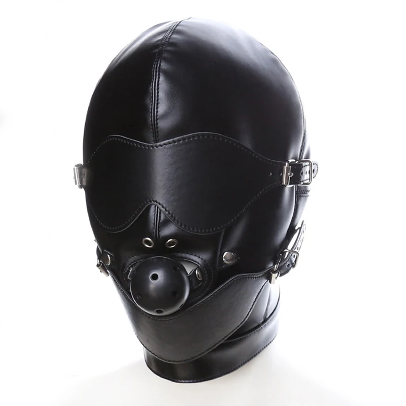 Fetish Bondage Headgear With Mouth Ball Gag BDSM Hot Erotic Leather Hood For Men Adult Games Sex SM Mask Sex Toys For Couples