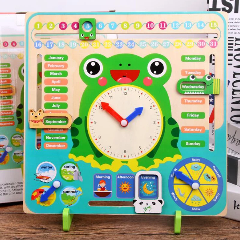 Montessori Wooden Toys Baby Weather Season Calendar Clock Time Cognition Puzzle Preschool Educational Teaching Aids Toys Kids