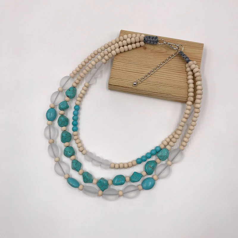 Suekees Boho Fashion Jewelry Collar Necklace Wood Resin and Natural Stone Beads Earthy Collares Necklace Women Accessories