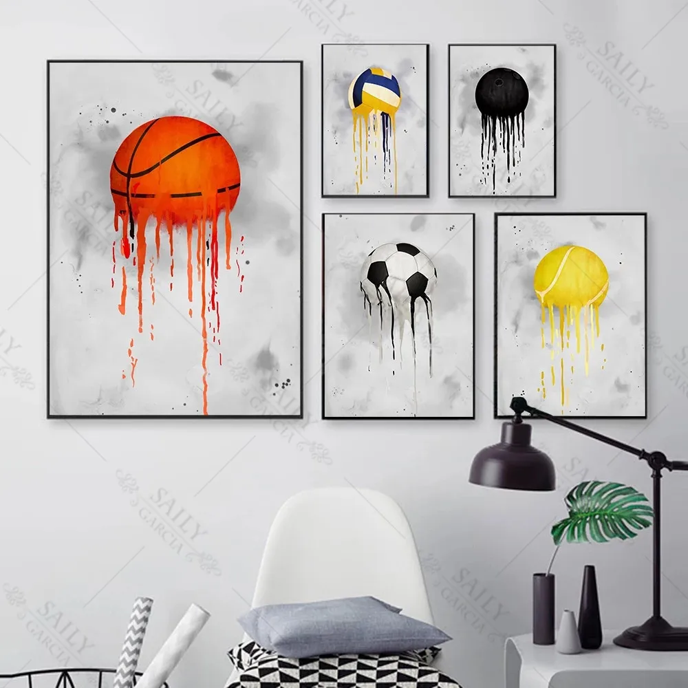 Abstract Sports Series Canvas Painting Football Basketball Tennis Wall Art Pictures Kids Room Decor Posters and Prints Artwork