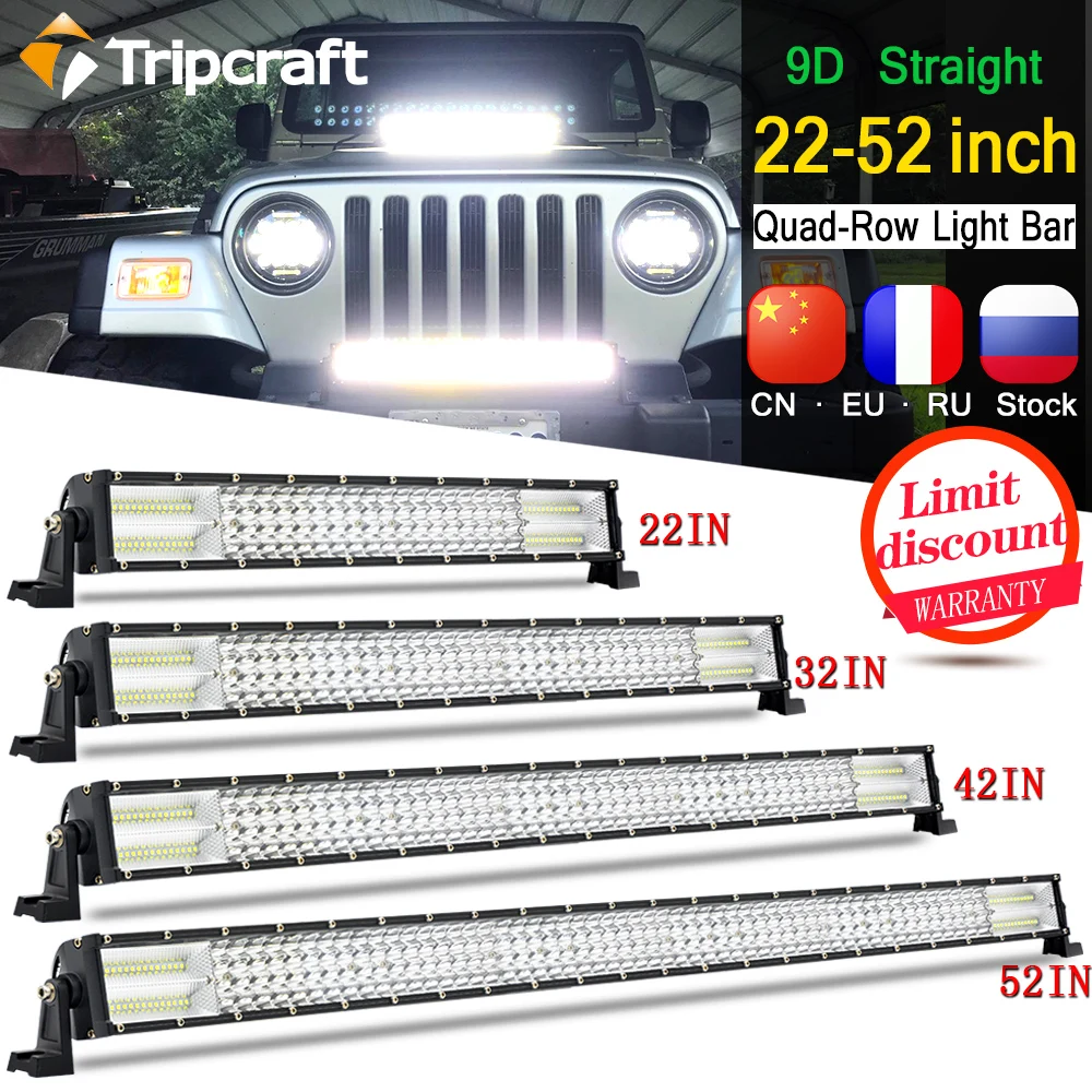 

Tripcraft 4row 22“ 32” 42“ 52” inch Straight LED Light Bar offroad 12V quad-row light bar For Car 4WD 4x4 Truck SUV ATV Tractor