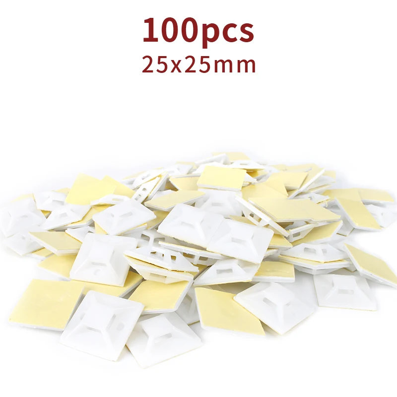 100pcs/lot 25*25 White Color Nylon CABLE TIE MOUNTING BASE Clamp MOUNTS WIRE TIES ZIP MOUNT BASE