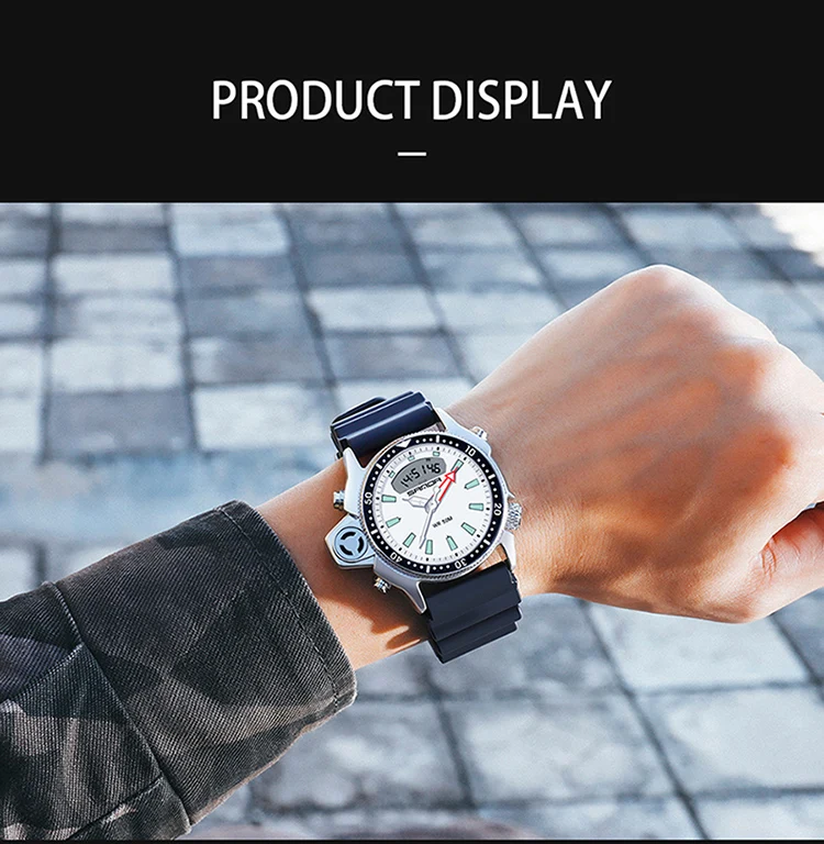SANDA Mode Sport Männer LED Digital Uhren Dual Display Quarz Armbanduhr Im Freien Wasserdichte Militär Armbanduhren Herren Uhr – Detail 11