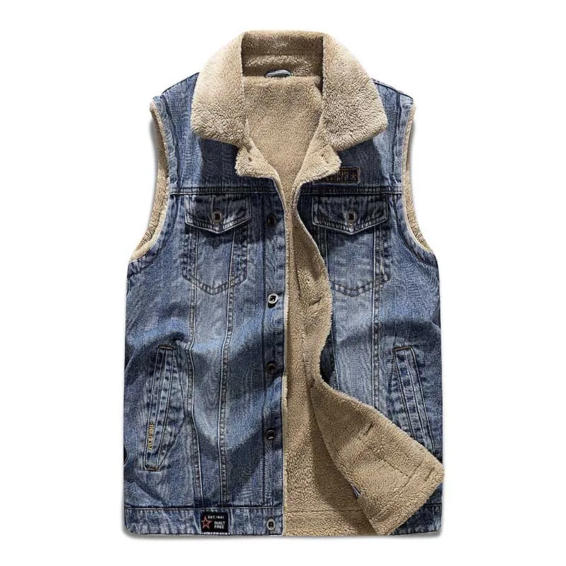 

Mcikkny Men Winter Warm Denim Vest Thermal Casual Waistcoats For Male Size M-4XL Windbreak