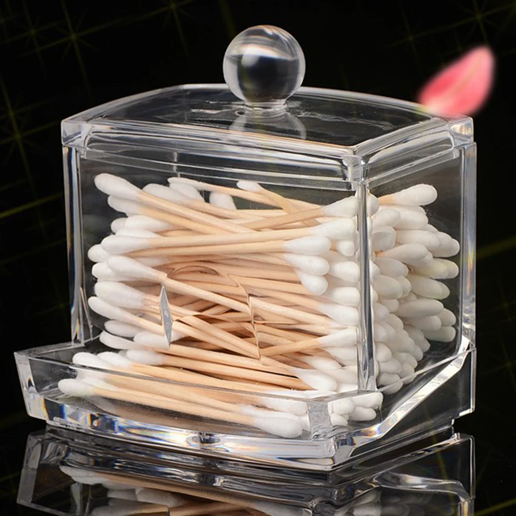 Quadrado transparente Q-Tips Cotonetes Titular, Armazenamento Stand Rack, Caixa Organizadora, Cosméticos e Maquiagem Case