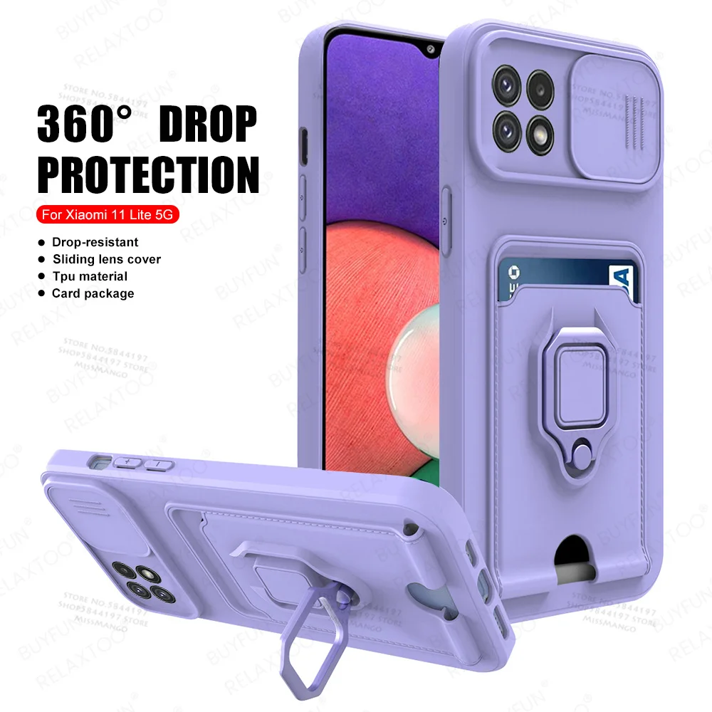 Slide Camera Lens Protection Case For Samsung Galaxy A22 5G Card Slot Stand Holder Magnetic Cover For Samsung Samsun A 22 22A