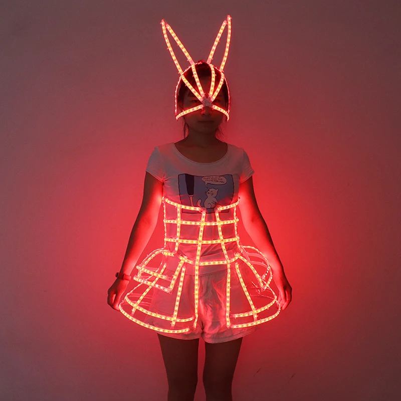 

Woman Sexy LED Cage Corset Girls LED Tutu Dress Ladies Light Up Clothing Suit Bar Nightclub Dancing Show LED Costume