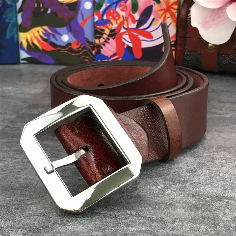 Stainless Steel Belt Buckle Quality Super Thick Men Belt Genuine Leather Ceinture Men Leather Belt Wide Waist Belt SBT0004