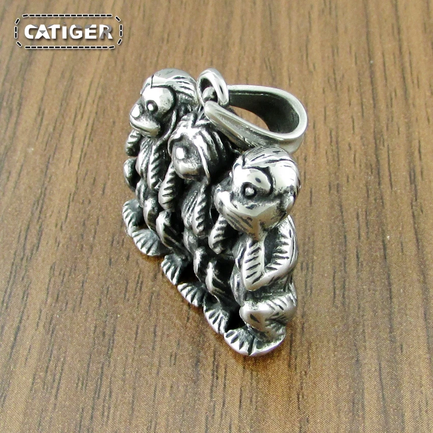 Fashion316L Stainless Steel Three Monkey Necklace Classic animal Simian Pendant Jewelry