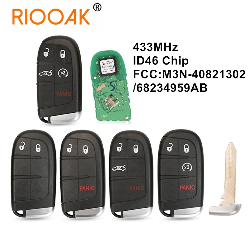 

433MHz ID46 Smart Remote Car Key Fob for Chrysler 300C Dodge Charger Journey Challenge Dart Durango M3N-40821302