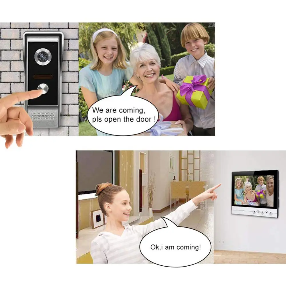 9 Inch Video Door Phone System Wired Video Intercom Video Doorbell Alloy IR Camera Remote Unlock 1 Camera / 2 Monitor