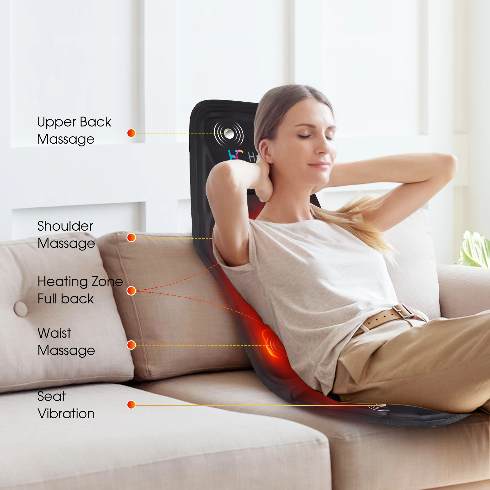 Electric Back Body Massager Massage Chair Cushion Heating Vibrating Car Home Office Lumbar Neck Mattress Pain Relief