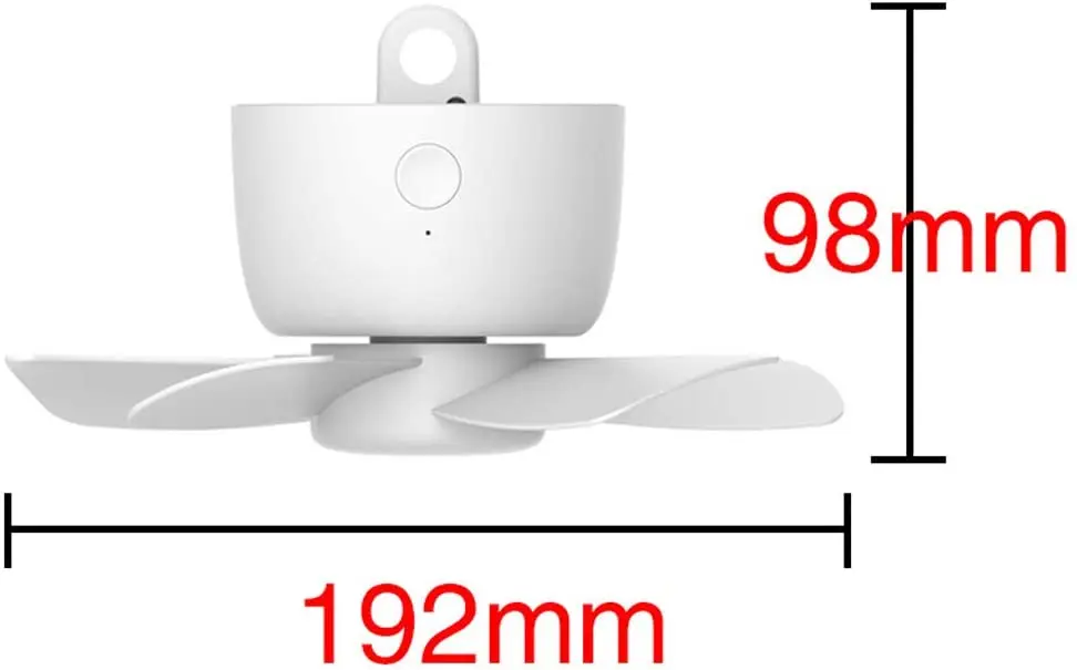 USB Rechargeable Remote Control Timing 4 Gears Ceiling Fan with Hanging Hook for Tent, 8000mAh White Camping Fan