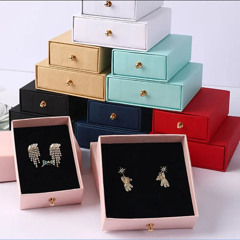 6Colors Drawer Square Jewelry Organizer Box Engagement Ring For Earrings Necklace Pendant Bracelet Display Gifts Boxes 50Pcs/Lot