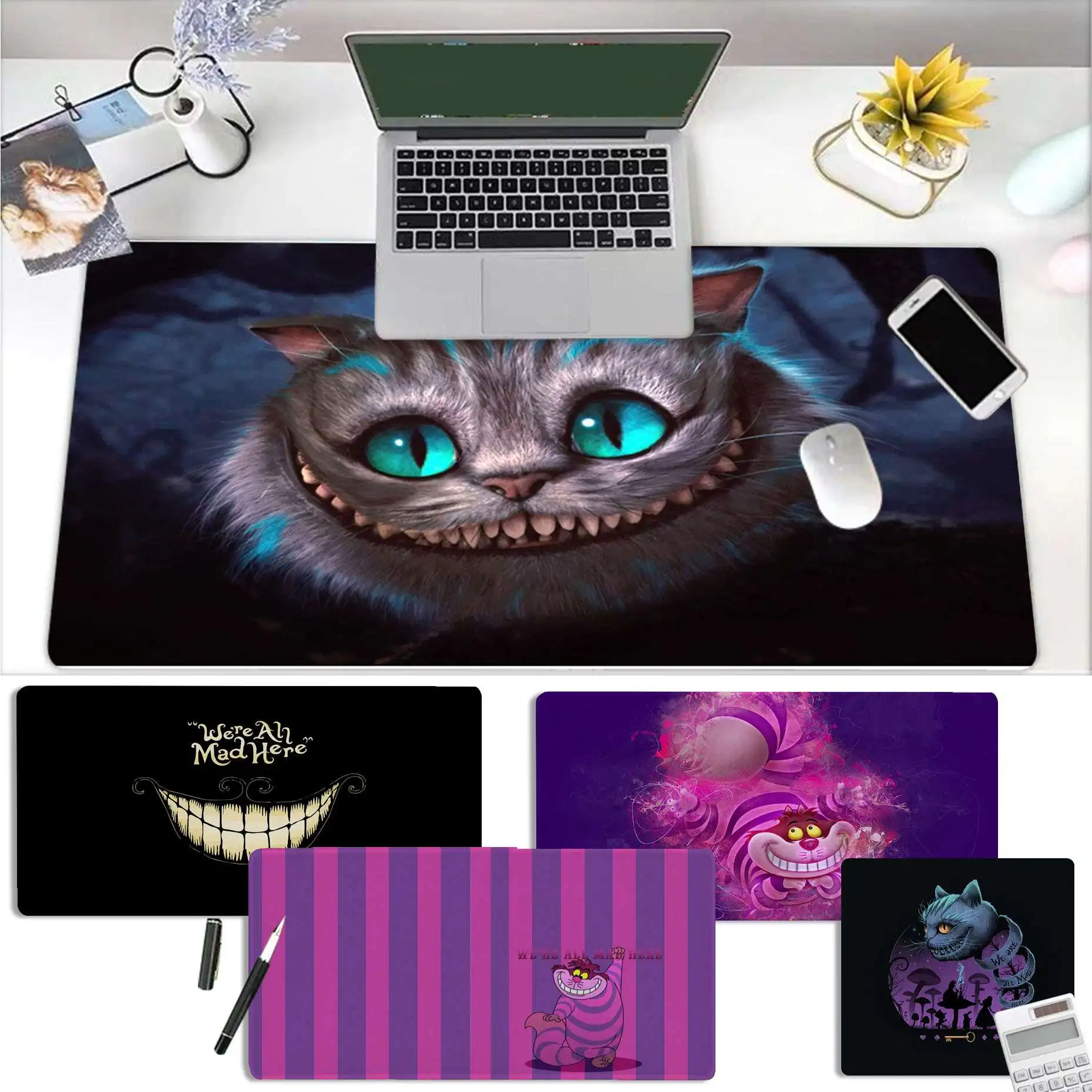 

Disney Alice Cheshire cat Fashion Unique Desktop Pad Game Mousepad Size for Office Long Table Mat Kawaii Desk for Teen Girls