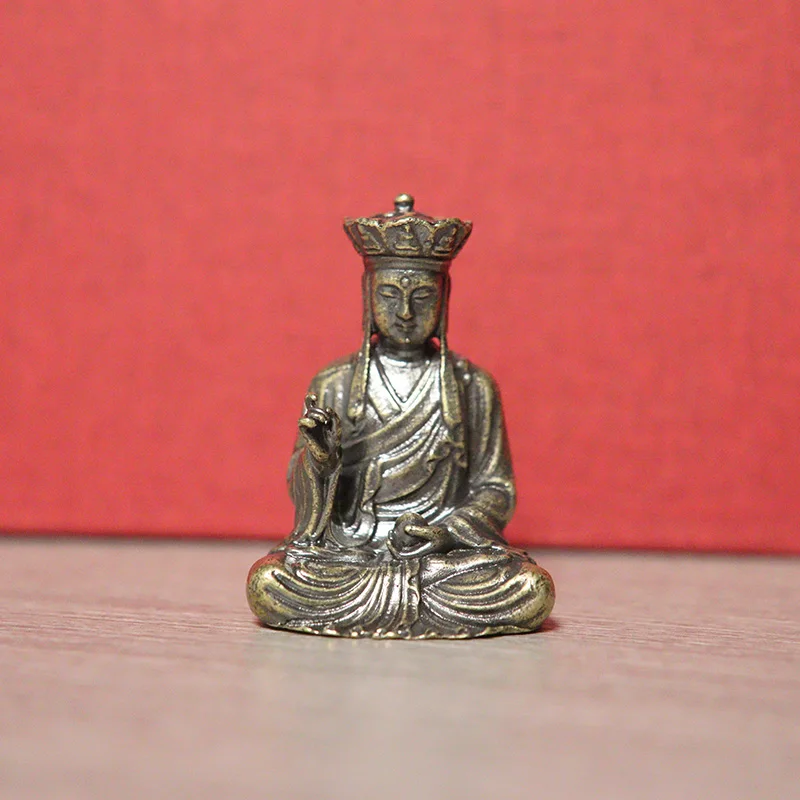 Retro Brass Ksitigarbha Bodhisattva Statue Desktop Ornaments Pocket Buddha Figurine Miniature Home Decoration Crafts Accessories