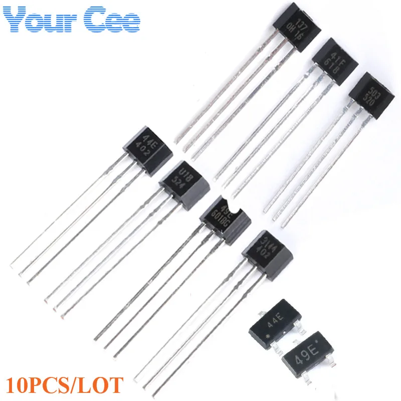 10pcs Hall Effect Sensor Switch A3144 44E U18 49E 41F 3503 OH137 Hall Element Brushless Electric Motor 44E 49E SMD High Sensitiv