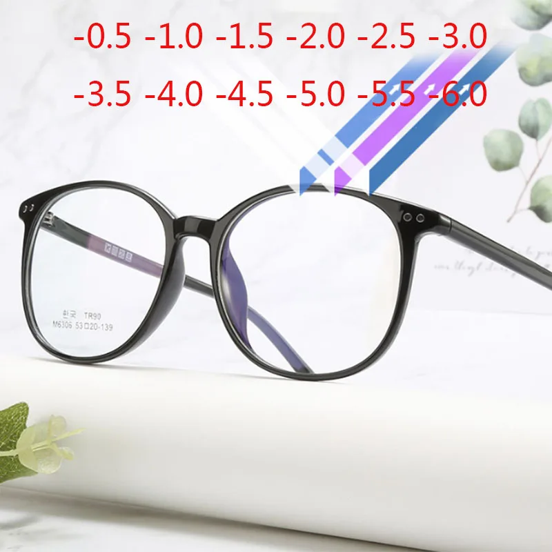 

-1 -1.5 -2 -2.5 -3 -3.5 -4 -4.5 -5.0 -5.5 -6.0 Classic Rivets Big Round Myopia Glasses With Degree Women Men Black Glasses Frame