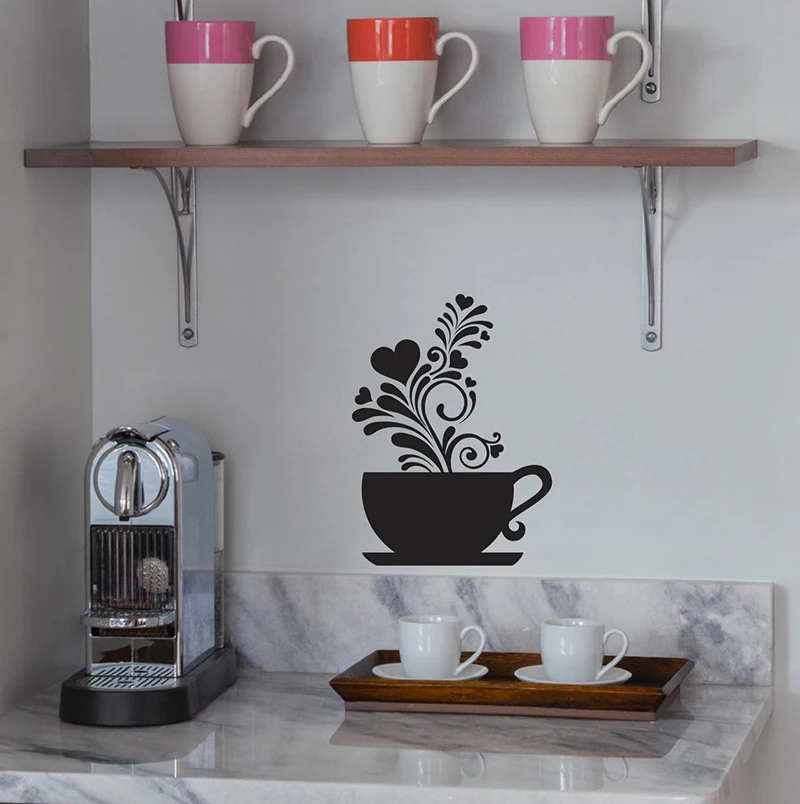 

Creative Design Coffee Cup Wall Sticker Vinyl Art Home Decor Kitchen Cafe Shop Coffee Decals Removable Self-adhesive Mural S251