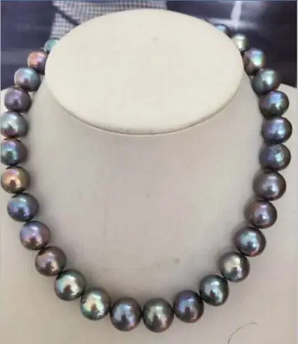 shupping 08151 HUGE PERFECT 10-11mm TAHITIAN BLACK RED GREEN PEARL NECKLACE17.5