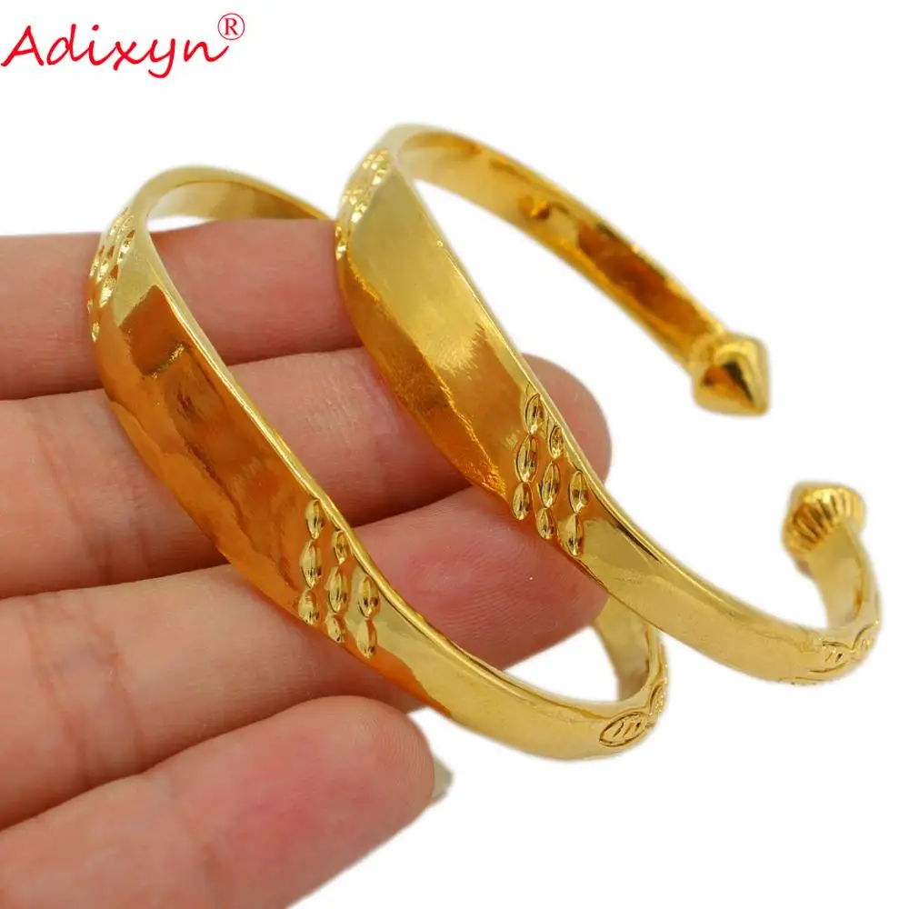 Adixyn 2pcs/lot Women Dubai Bangle 24K Gold Color Bracelet  African/ Arabic/Ethiopian Bride Wedding Jewelry N071018