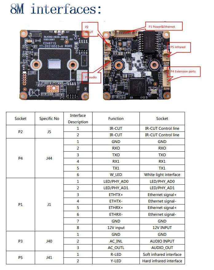H.265 8MP Starlight IP camera Module CCTV POE 4K Network Camera Board Two way Audio Sony IMX335 Sensor 1080P 5M optional RTSP