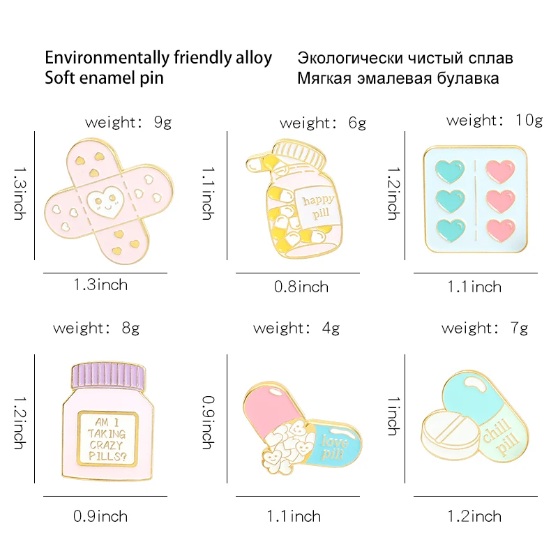 Happy Crazy Pill Healing Enamel Pins Custom Love Band Aid Brooch Lapel Badge backpack Bag Cartoon Jewelry Gift for Kids Friends