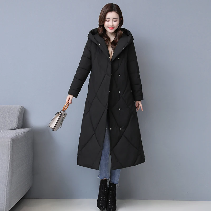 Women Down Parka Women\'s 2024 Winter New Loose Cotton Padded Coat Long Knee Length Down Cotton Jacket Woman Plus Size 6XL Jacket