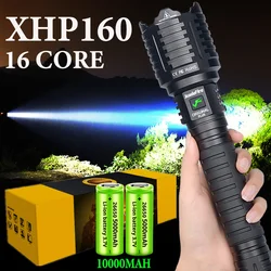 Linterna de mano táctica de autodefensa, luz más potente de 16 núcleos, 10000MAH, XHP160, XHP90