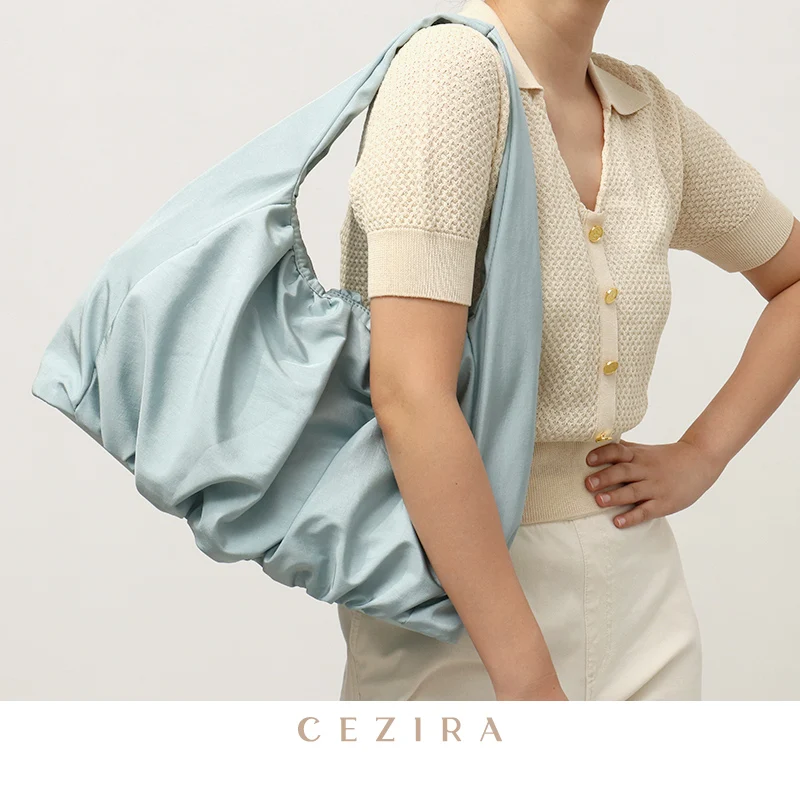 Imagem -06 - Cezira-bolsa de Ombro em Nylon Feminina com Zíper Grande Bolsa Hobo Ruched Feminina Bolsa Casual Macia Marca de Moda 2023