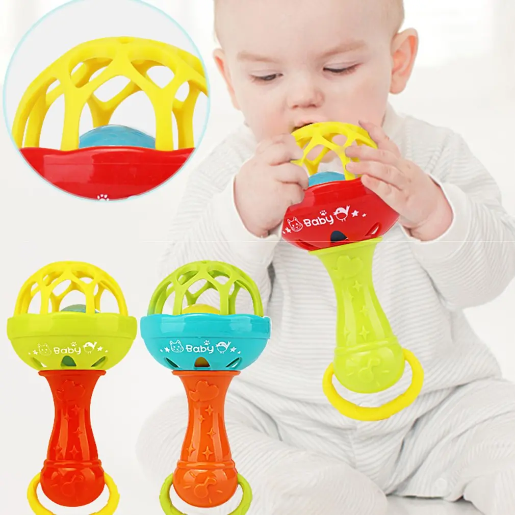 1pcs Rocking Hammer Hand Holding Bell Baby Soft Rubber Teether Rattle Rod Multi-functional Baby Rattle Stick With Teether