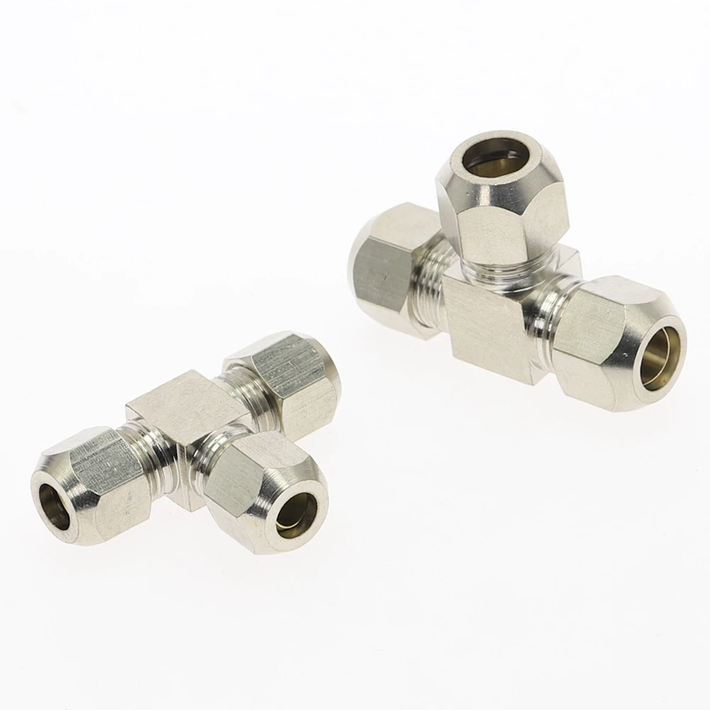 Pneumatic fittings Brass T Type 4 6 8 10 12mm OD Tube Compression Ferrule Tube Compression Fitting Connector PE