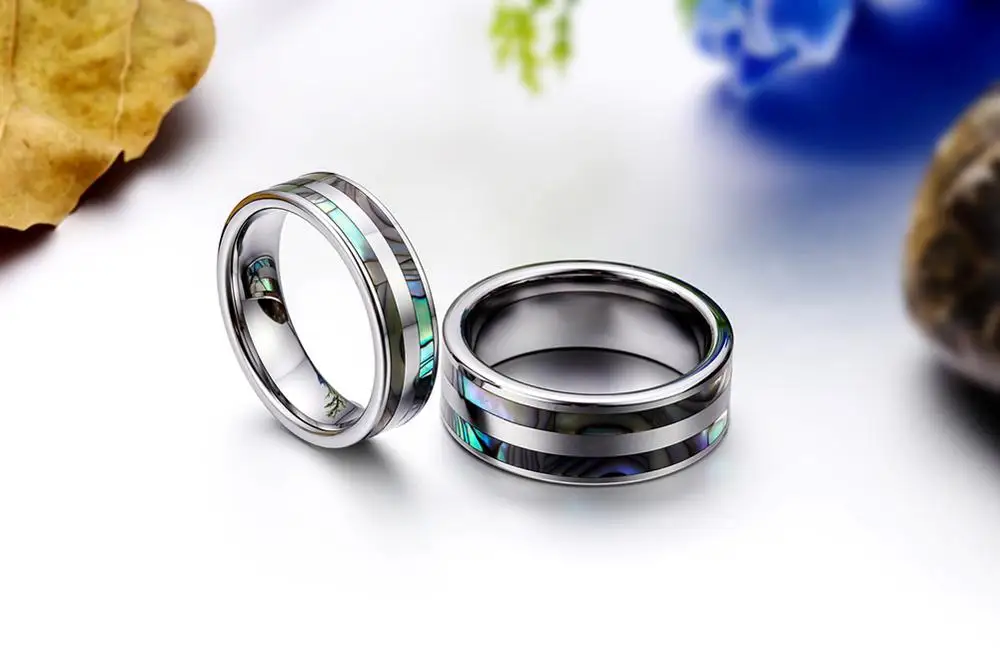 BONISKISS High Polish Tungsten Engagement Rings Set with Double Abalone Inlay for Couples Wedding Bands - 1PCS Bijoux Jewelry