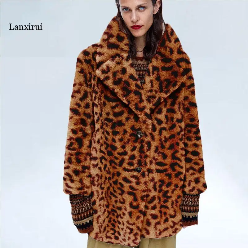 Mid-Length  Fur Coat Female Winter Fashion New Imitation Rex Rabbit Fur Lapel Long-Sleeved Warmth Loose Fur Coat