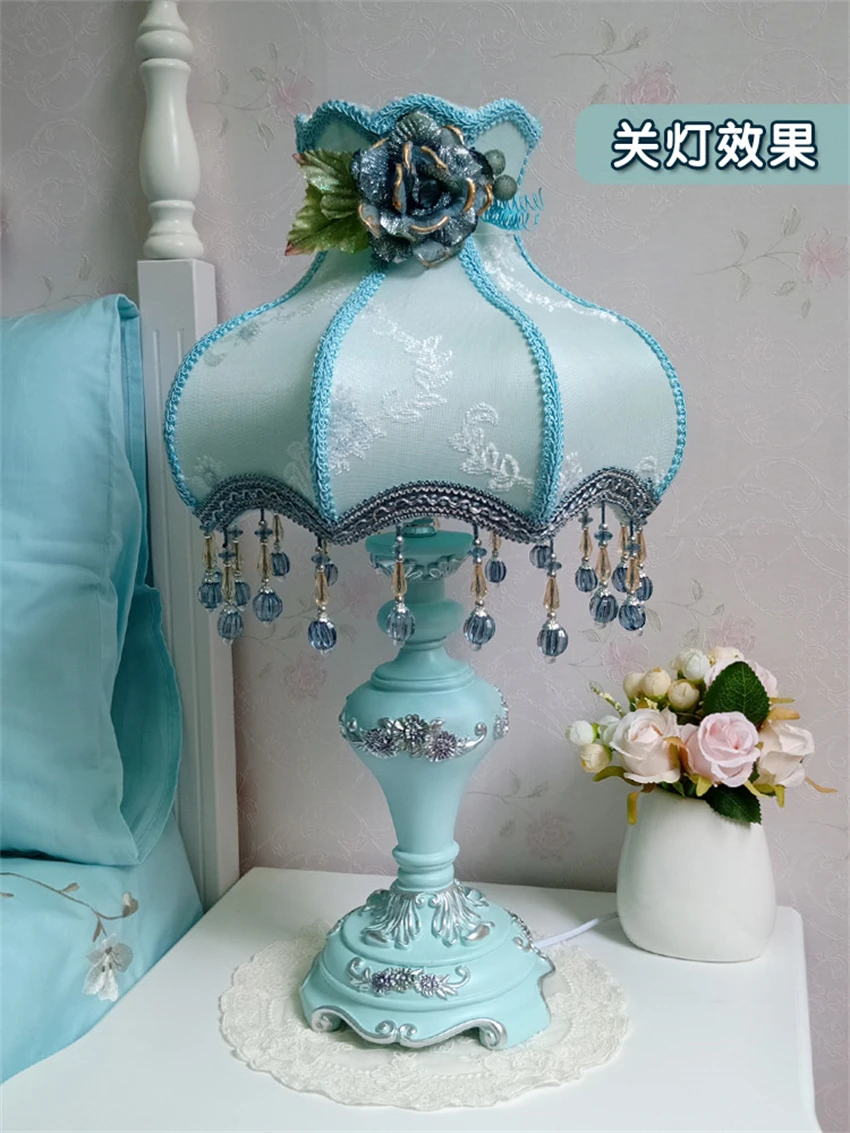 Blue fabric vase table lamps European style bedroom bedside lamp princess French luxury tabletop decor table lights fixtures