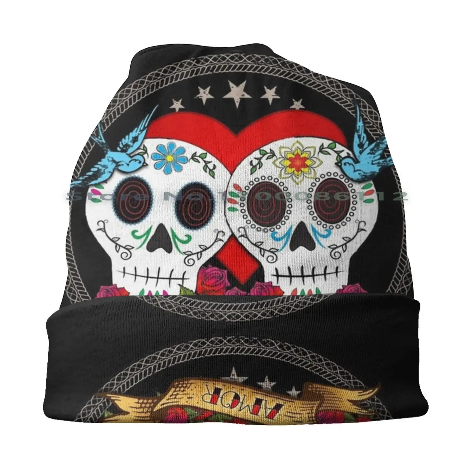 Love Skulls Bucket Hat Sun Cap Day Of The Dead Dia De Los Muertos Heart Amor Love Mexican Tattoo And Roll Calavera Valentine