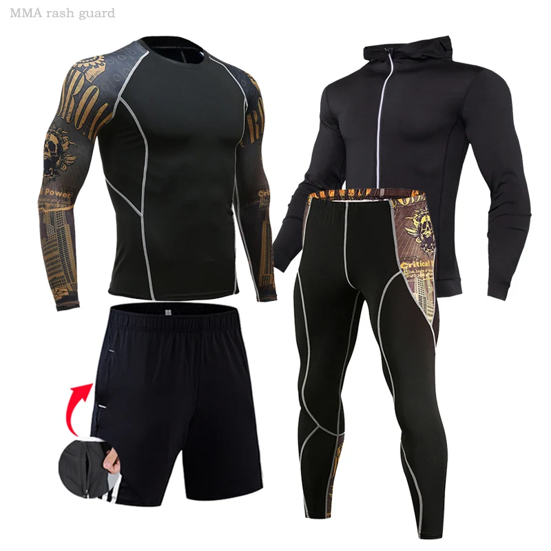 Men Thermal set Compression Underwear Sports Winter Warm Sportswear Tights Gym Running Suit High Quality 4 piece Tracksuit Men