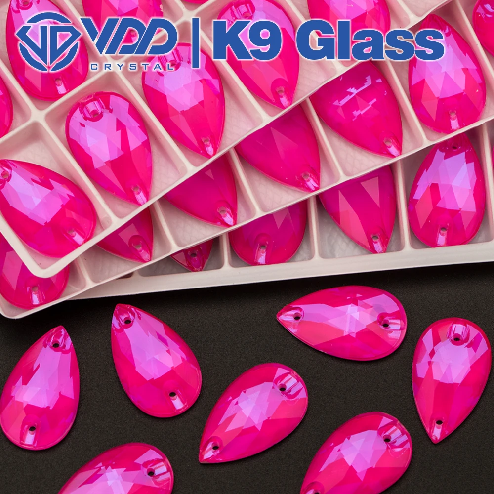 VDD Pear AAAAA K9 Neon Rose Glass Sew On Rhinestones Sewing Crystal Flatback Stones For DIY Clothes Accessories Wedding Dress