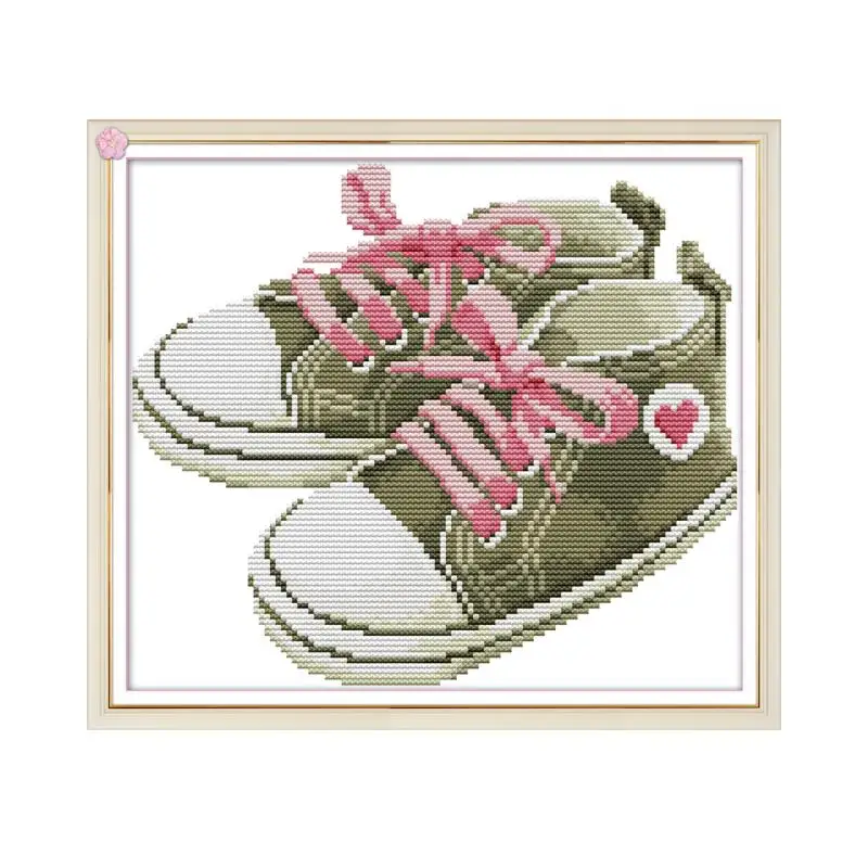 Trasversale contato Schemi A Punto Scarpe Per Bambini Rosa Blu della Tela di Canapa Stampata 11CT 14CT FAI DA TE DMC FILO Punto Croce kit Per I Kit