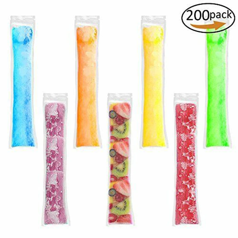 

C2 200PCS Ice Popsicle Molds Bags Disposable Candy Tube Zip-Lock Pouch Freeze Pops Popsicle Bags Ice Cream Yogurt Ice Pops Bag