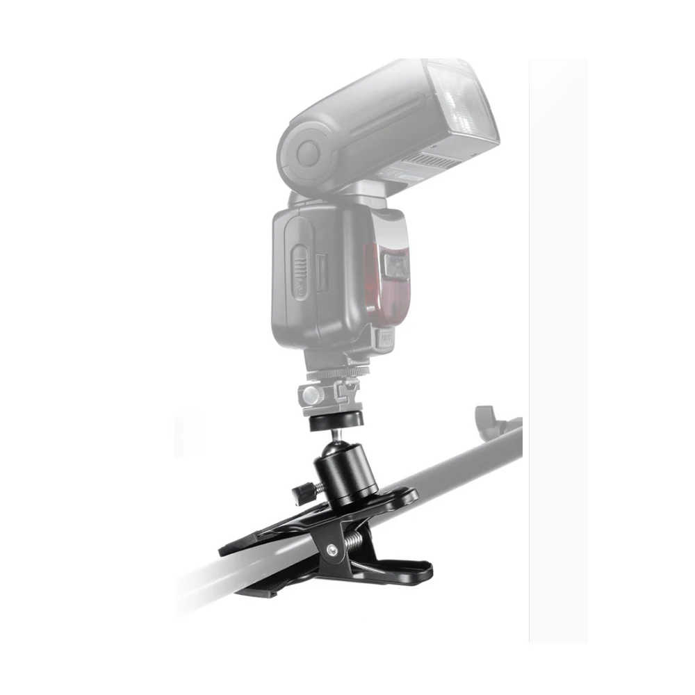 HDRIG-soporte para Reflector de Flash con cabeza de bola giratoria de 360 °, Clip de trípode, para fondo de estudio, cámara DSLR