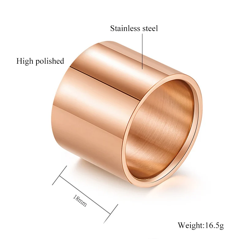 Fashion High Polished Long Tube Stainless Steel Wide Ring For Men Rose Gold/Black/Gold/Silver Color Big Ring