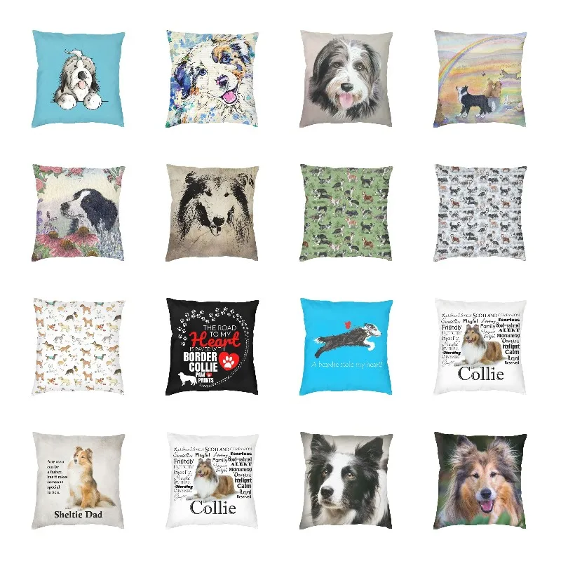 Luxury Happy Bearded Collie Dog Cushion Cover 45x45cm Soft Pet Animal Throw Pillow for Sofa Car Square Pillowcase Decoration