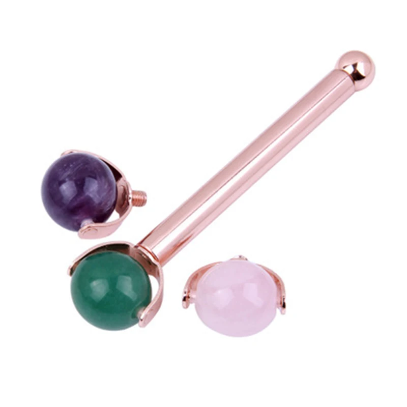 Natural Amethyst Jade Roller Rose Quartz Crystal Jade Ball Facial Massager Facial Massage Tool Green Stone Quartz Face Roller