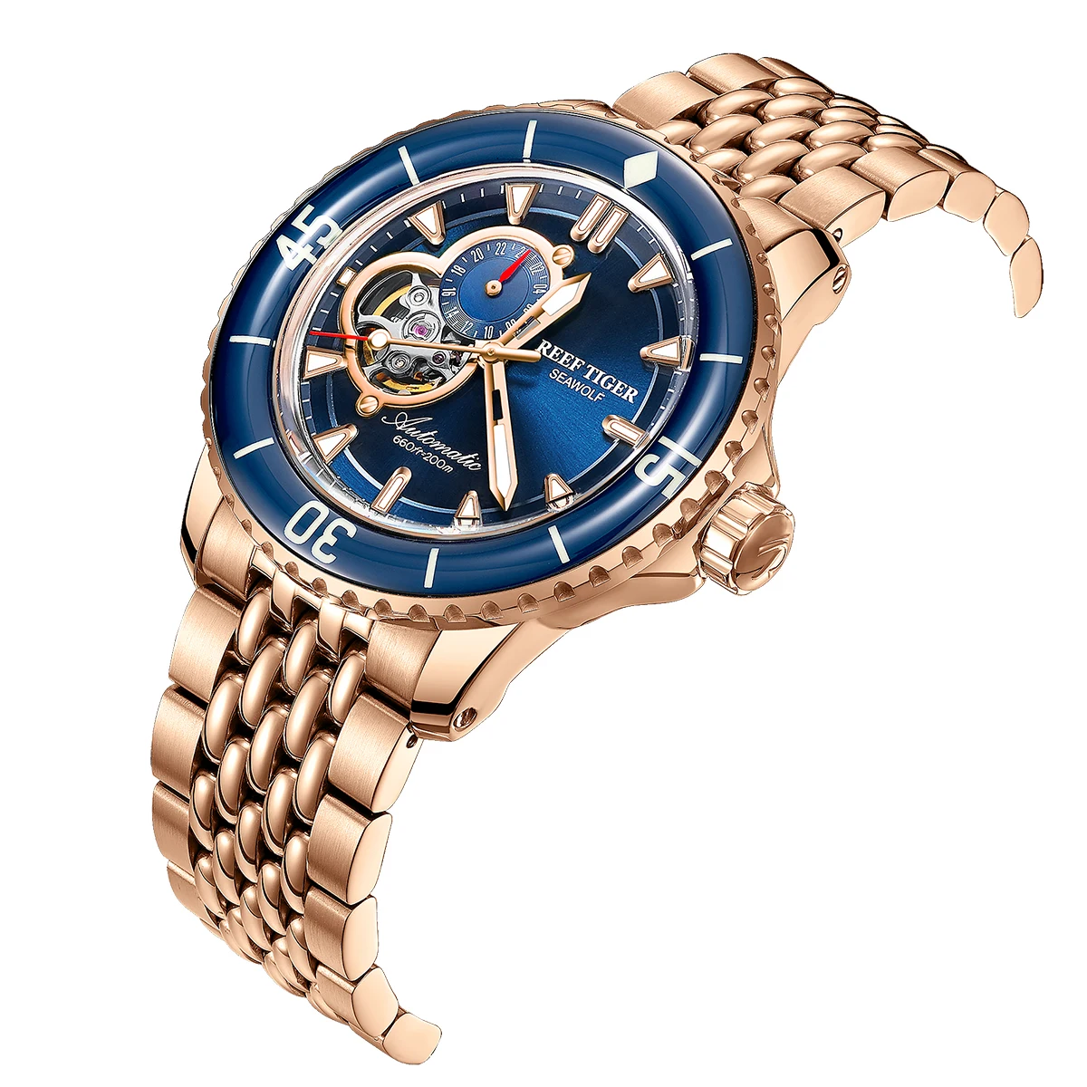 Imagem -03 - Reef Tiger rt Relógio de Mergulho de Luxo para Homem Automático Rosa Ouro Pulseira Relógios Relógio Luminoso à Prova Impermeável Água Relógio Masculino Rga3039