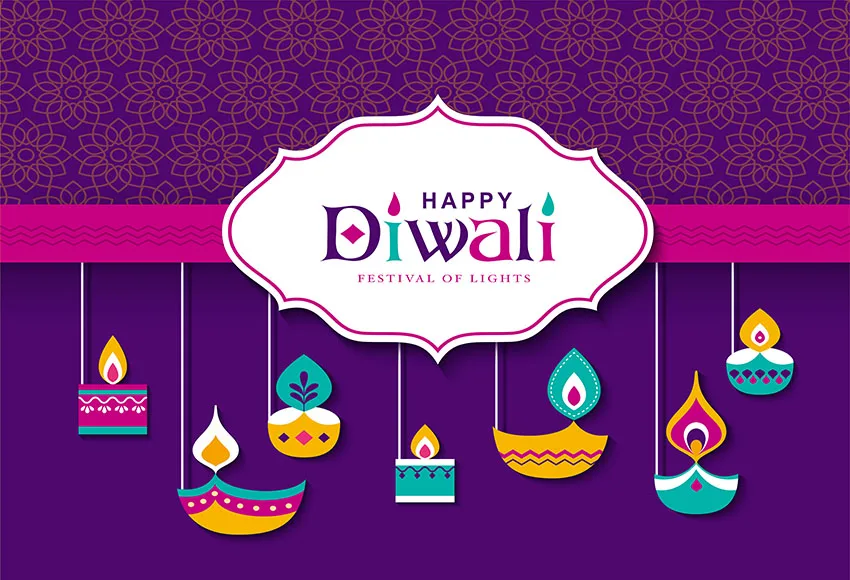 

7x5FT Beautiful Diwali Hindu Greeting Cards Modern Elements Custom Photo Studio Backdrop Background Vinyl 220cm X 150cm