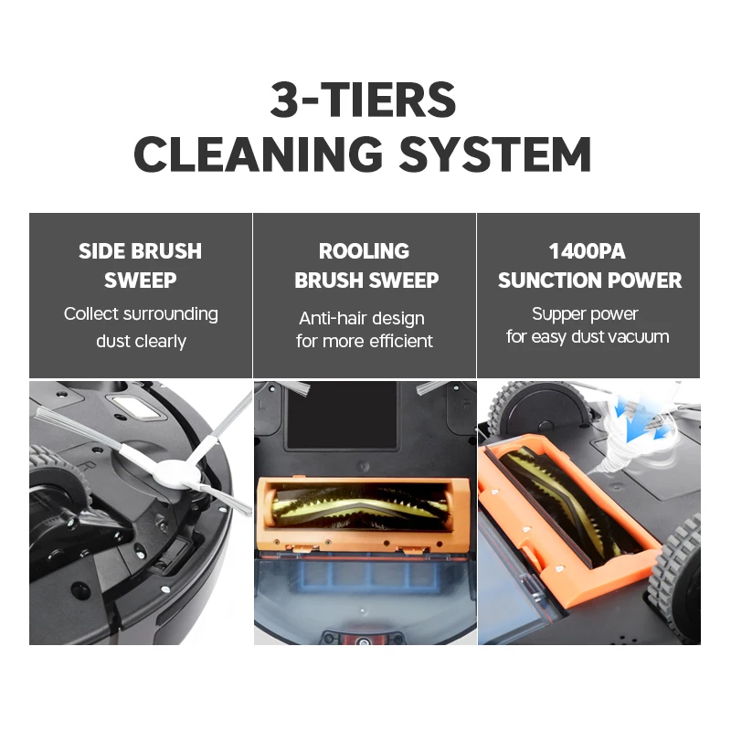 Vancostar-مكنسة كهربائية ذكية للروبوت 1400PA ، للمنزل ، الفرشاة المركزية ، التنظيف الجاف ، PRO4 ، للأرضيات الخشبية ، السجاد ، البلاط ، تكوين PVC