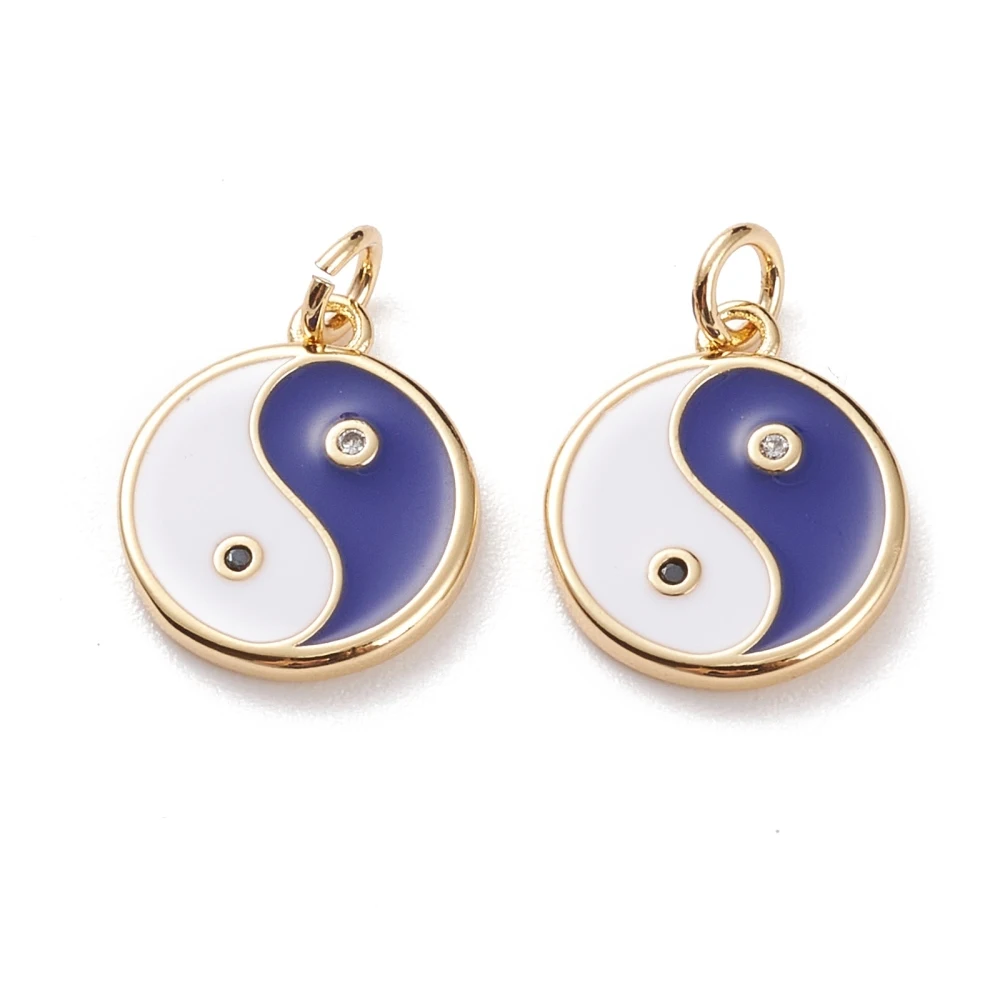 10pcs Brass Enamel Pendants Flat Round with Yin Yang Trigrams Pendants For DIY Bracelet Necklace Earring Making Decor Mix Color