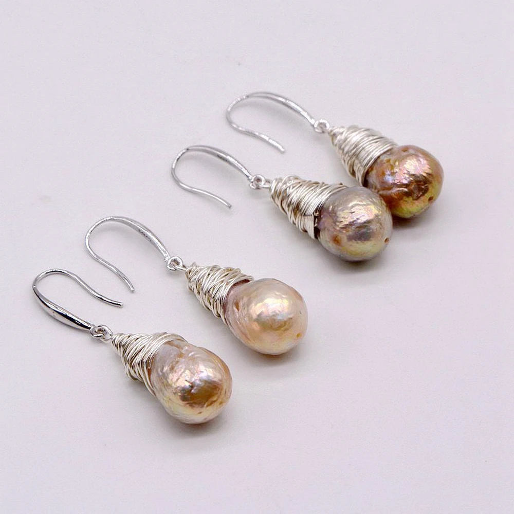 Rainbow Pearl Earrings Natural Color Natural Pearl 925 Sterling Silver Earrings Handmade Baroque Pearl Pendants Women\'s Earrings